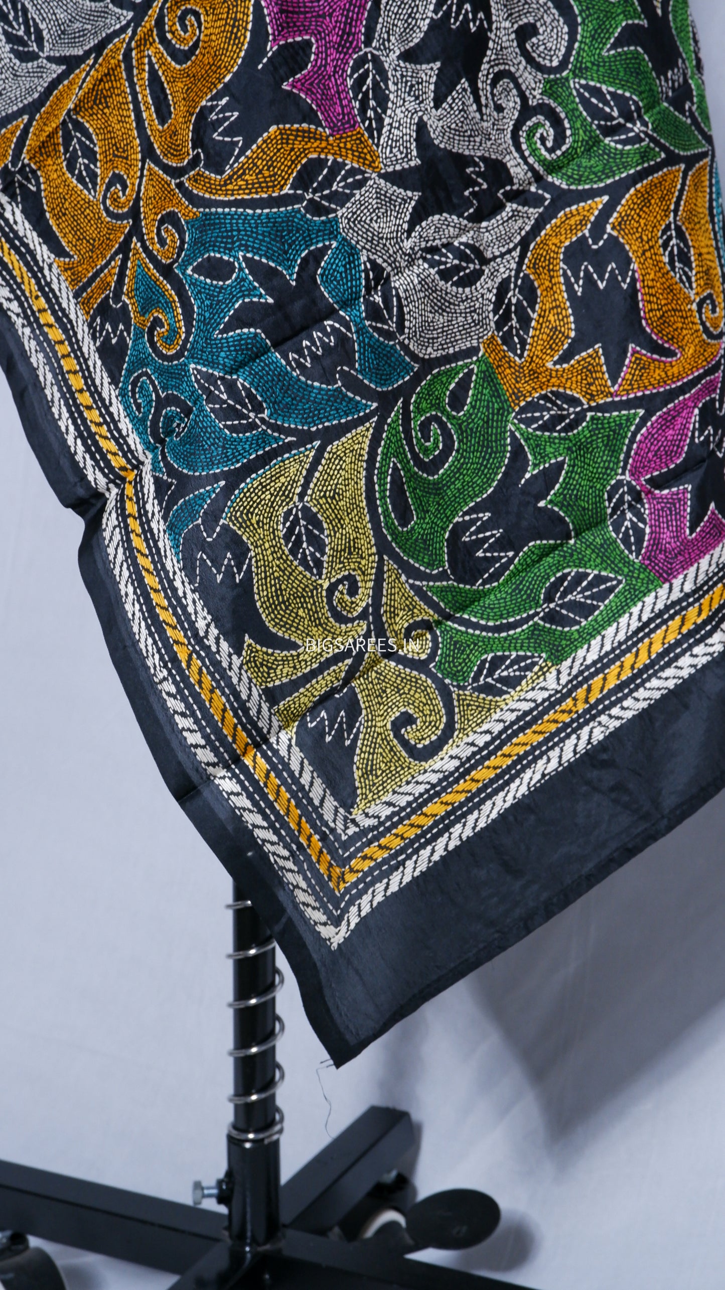 Kantha Art Silk Stole | Black | 22" |