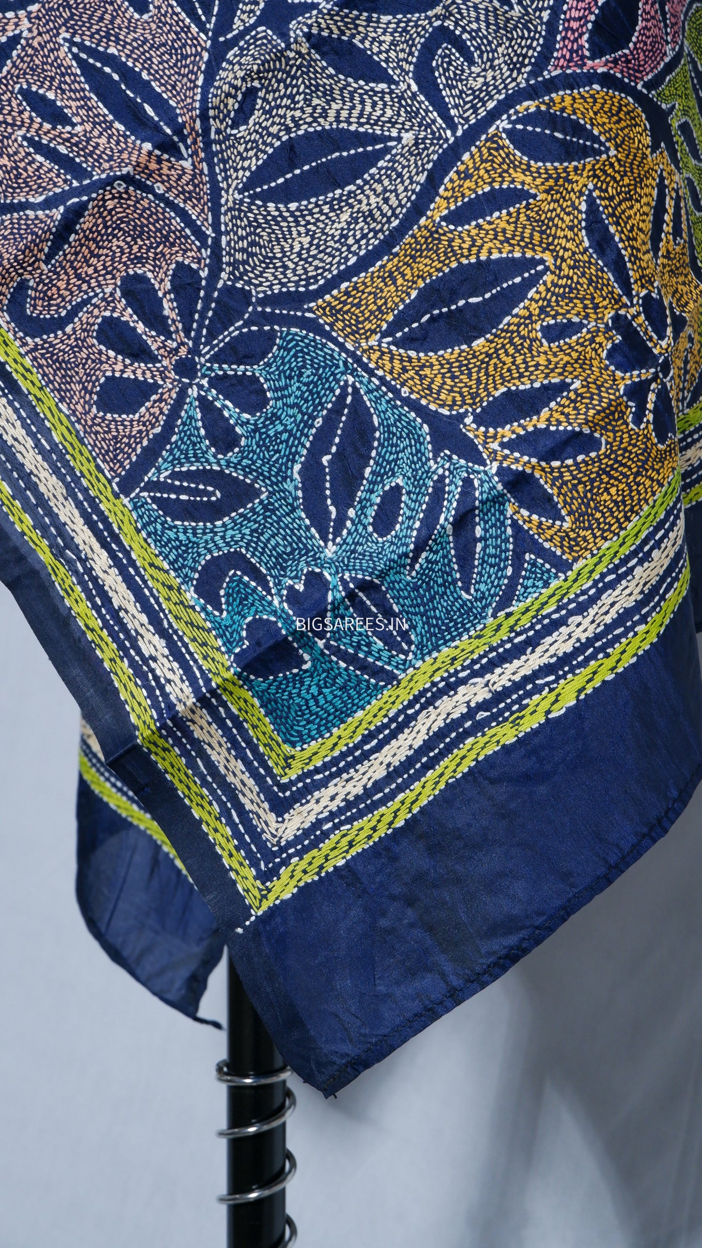 Kantha Art Silk Stole | Dark Navy Blue | 22" |