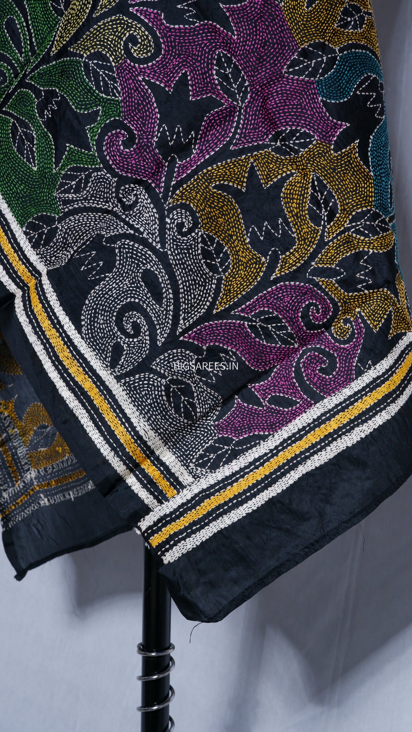 Kantha Art Silk Stole | Black | 22" |