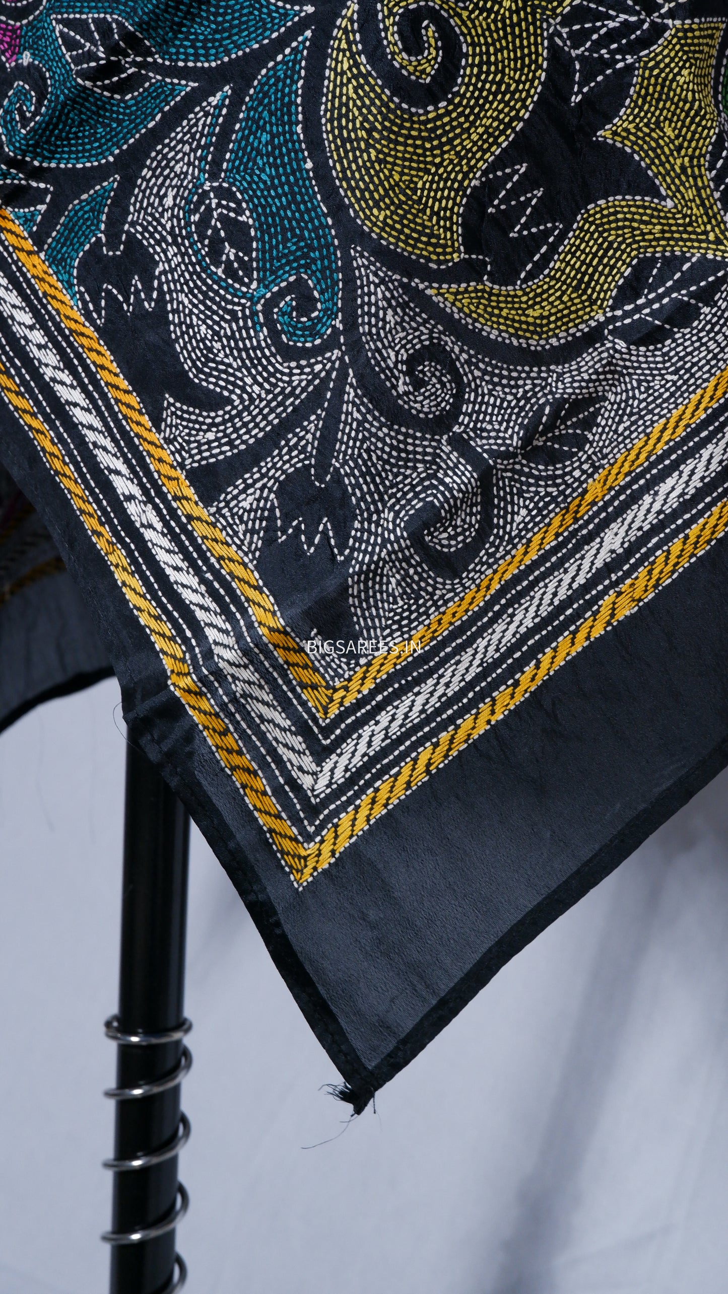 Kantha Art Silk Stole | Black | 22" |