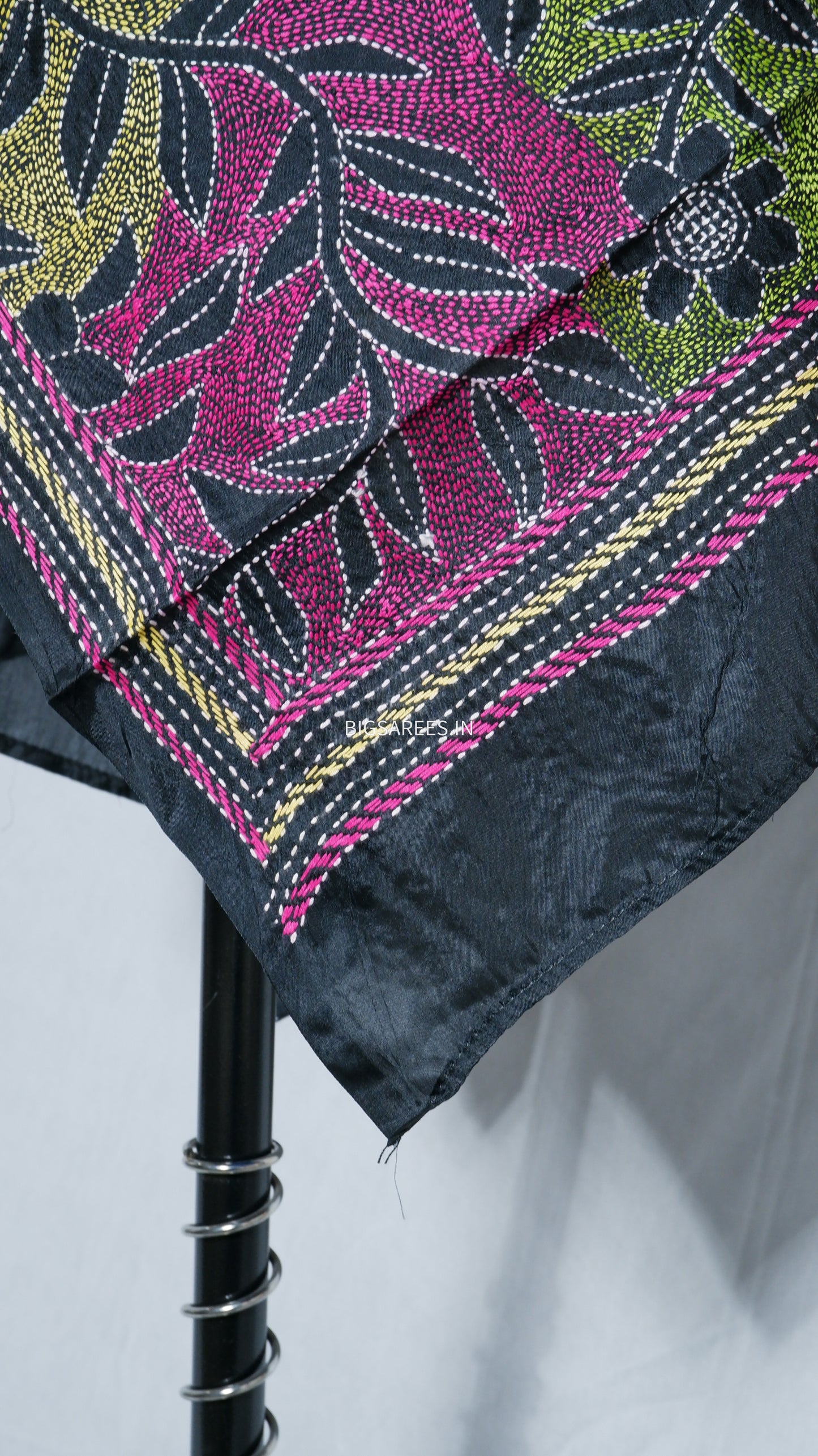 Kantha Art Silk Stole | Black | 22" |