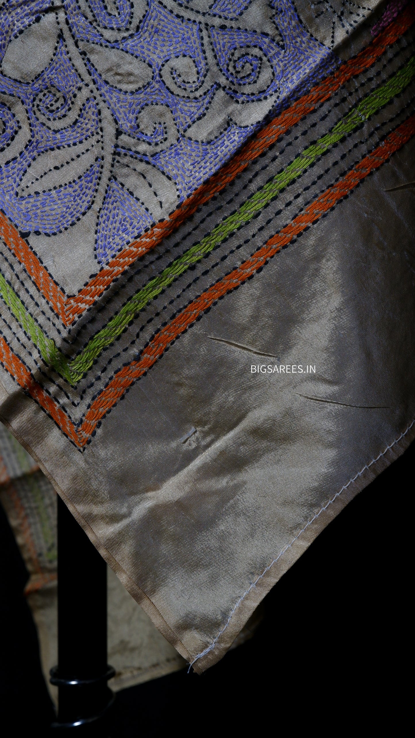 Kantha Art Silk Stole | Khaki | 22" |