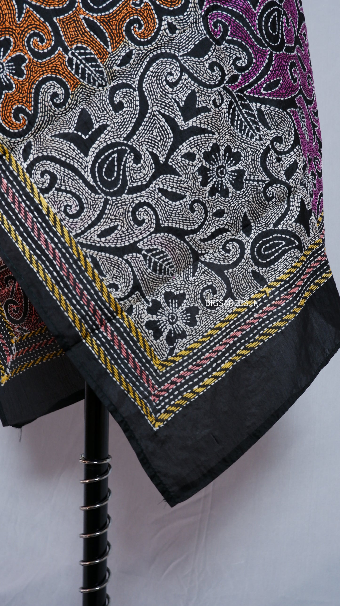 Kantha Art Silk Stole | Black | 22" |