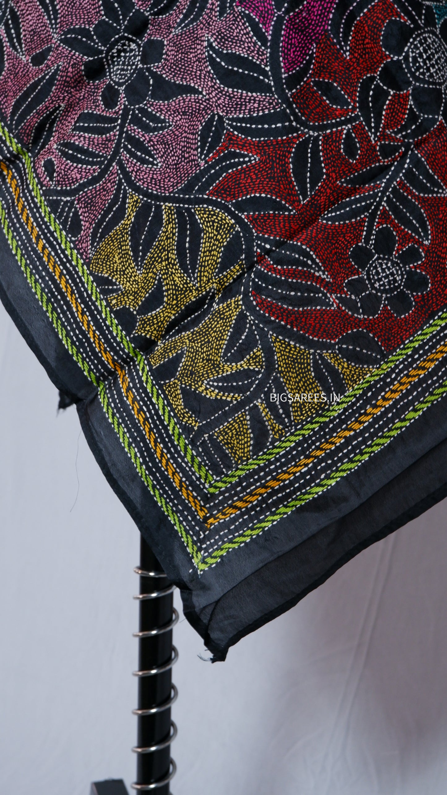 Kantha Art Silk Stole | Black | 22" |