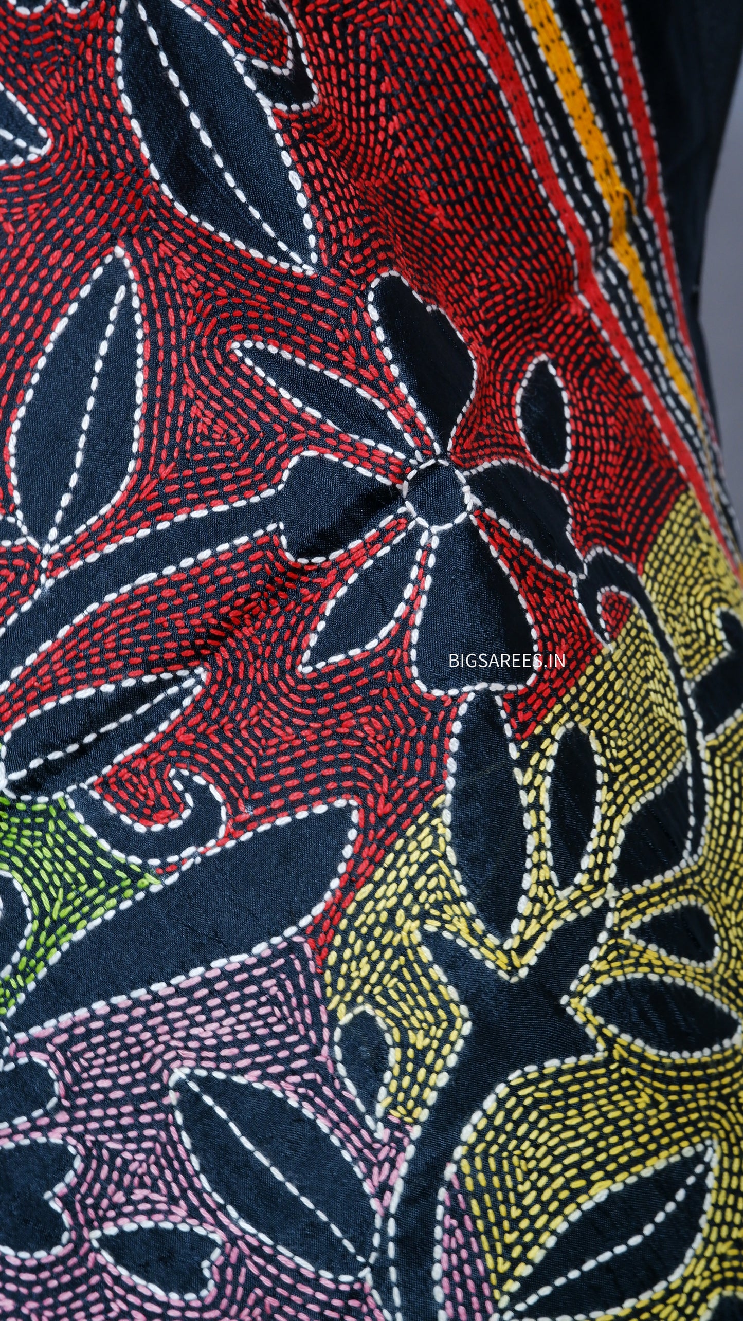 Kantha Art Silk Stole | Black | 22" |