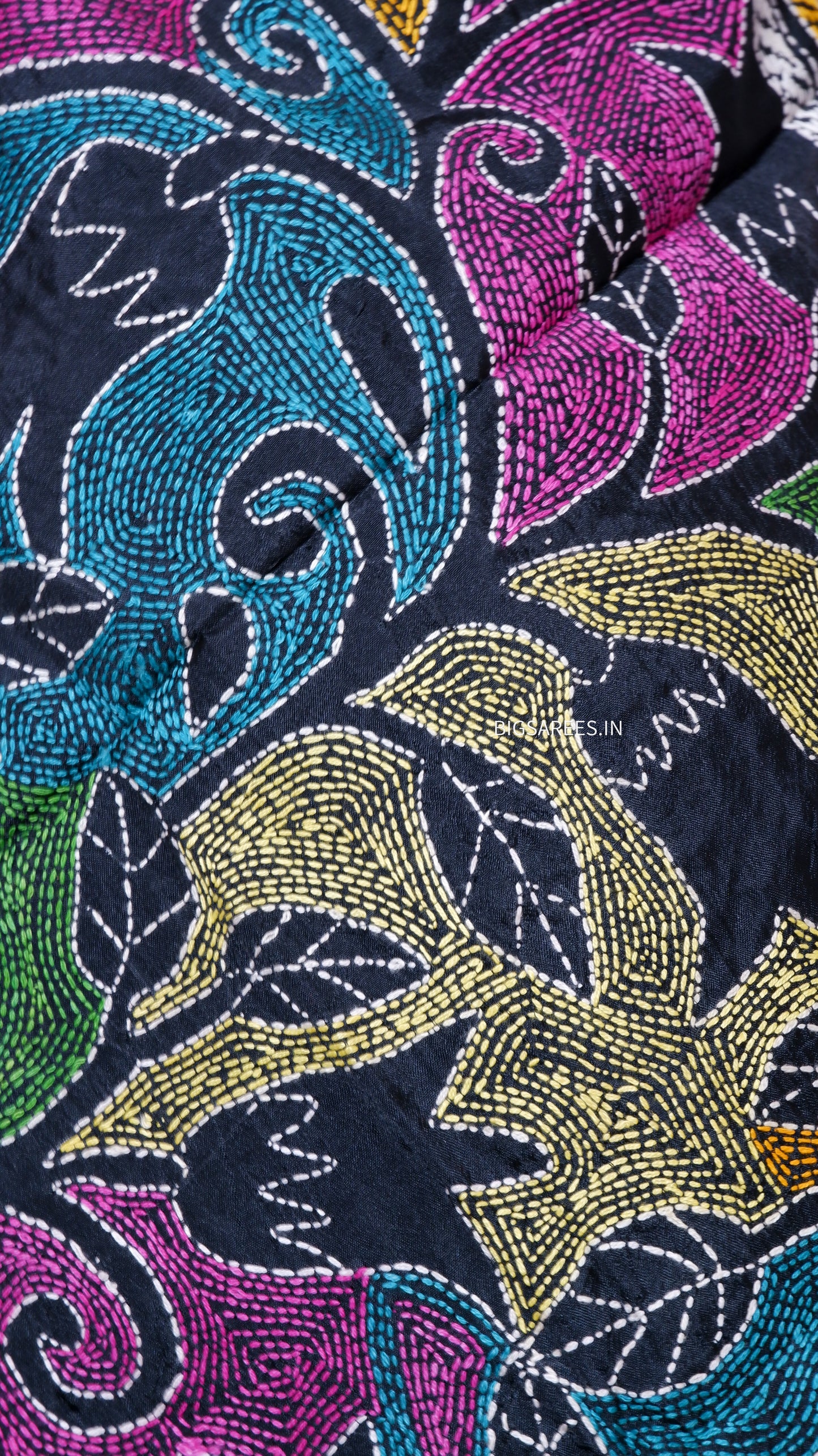 Kantha Art Silk Stole | Black | 22" |