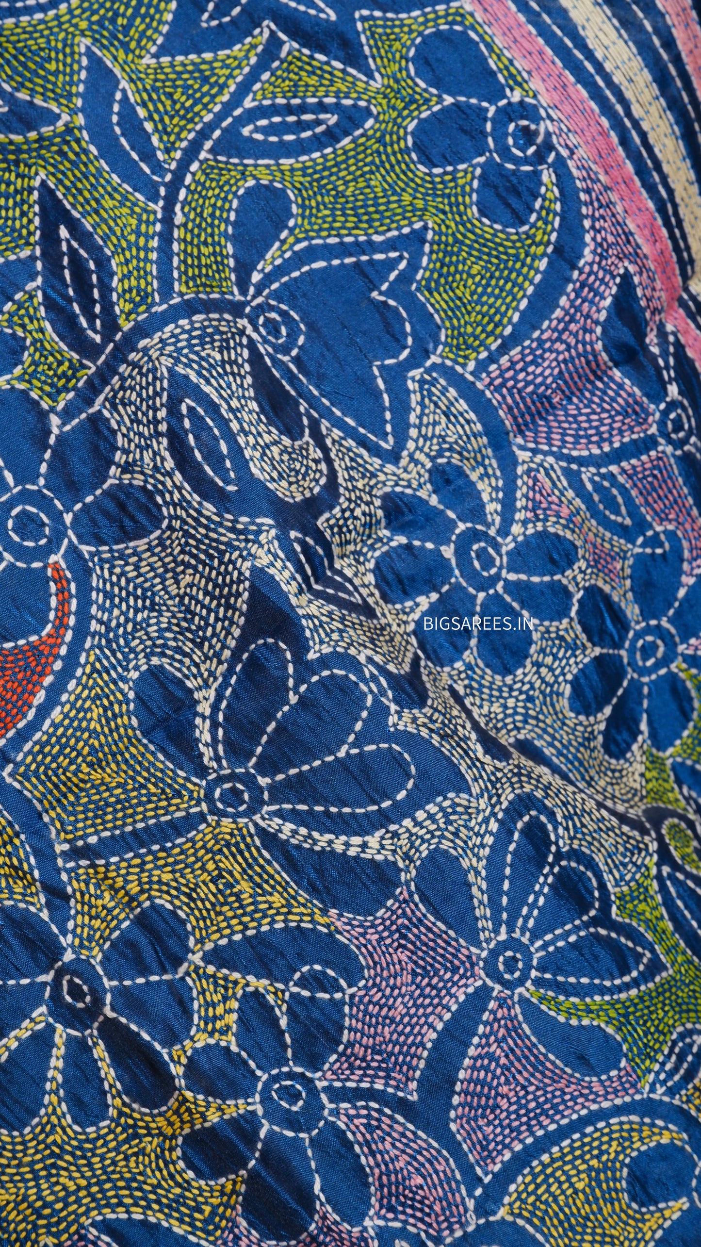 Kantha Art Silk Stole | Cobalt Blue | 22" |