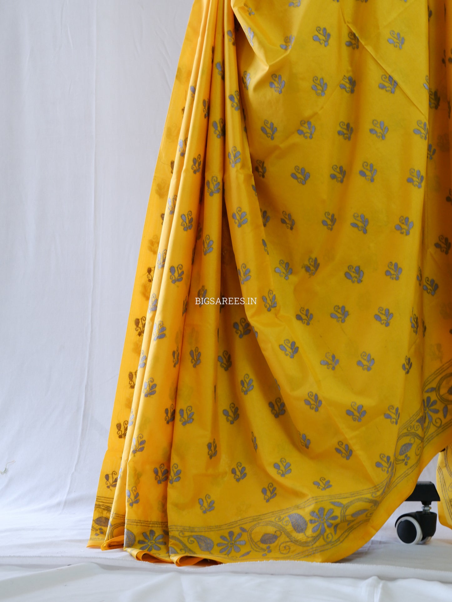 Kantha Stitch Hand Embroidered Saree | Blended Bangalore Silk / Art Silk | Yellow