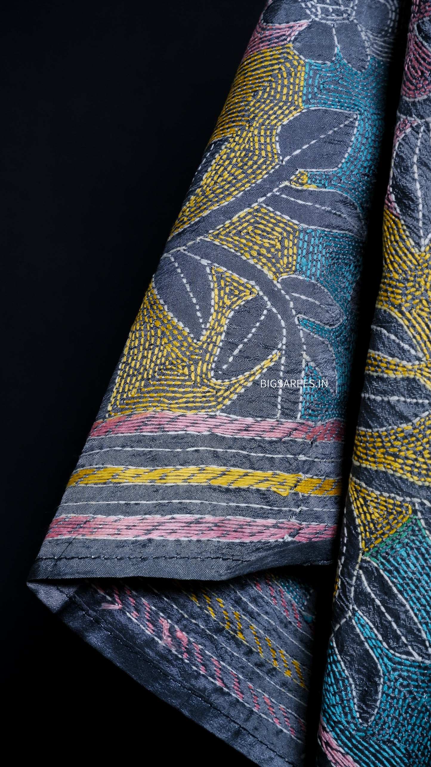 Kantha Art Silk Stole | Gray | 22" |