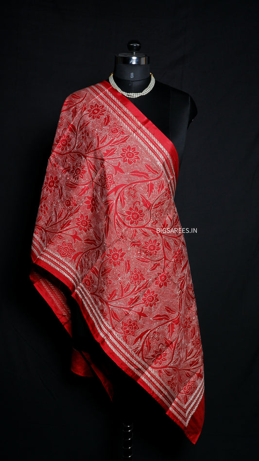 Kantha Art Silk Stole | Red | 22" |