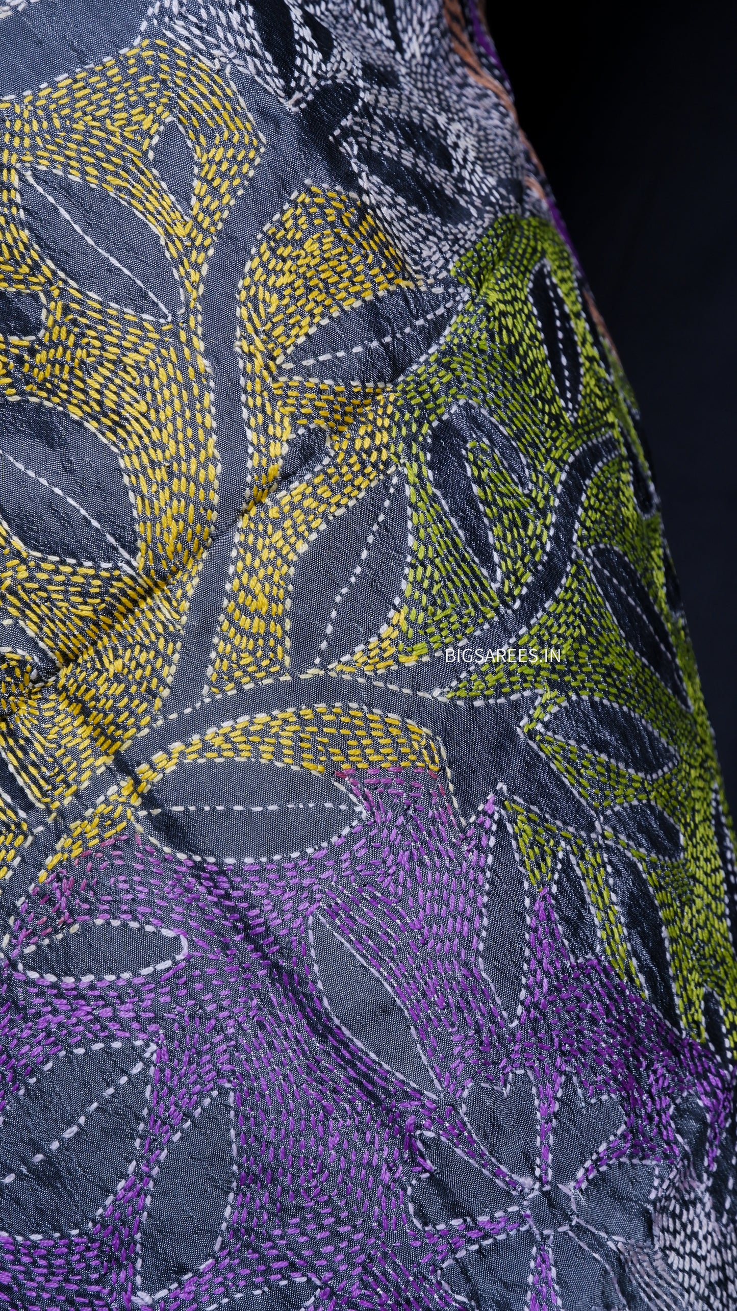 Kantha Art Silk Stole | Gray | 22" |