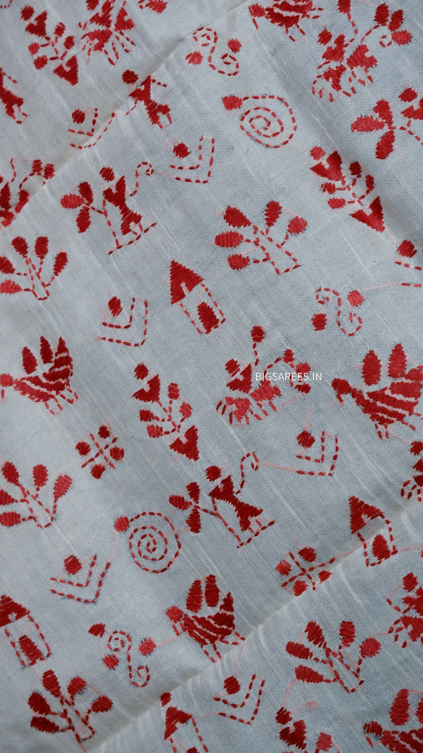 Kantha Semi Tussar Silk Stole | Off-White | 22" |