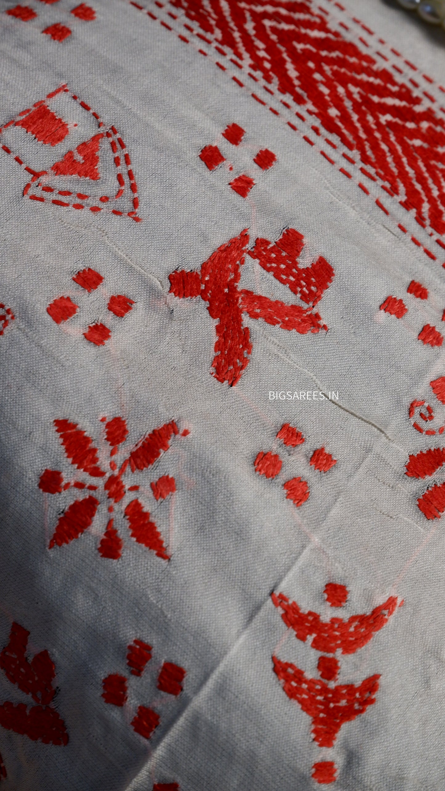 Kantha Semi Tussar Silk Stole | Off-White | 22" |