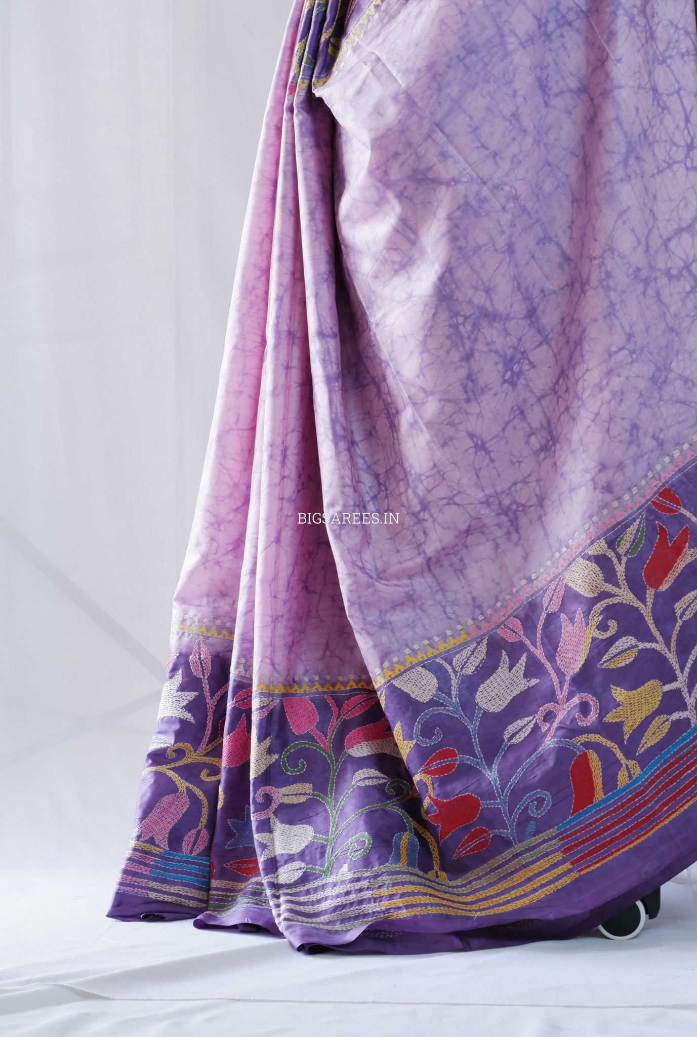 Kantha - Stitch Hand Embroidered Saree | Blended Bangalore Silk / Art Silk | Violet
