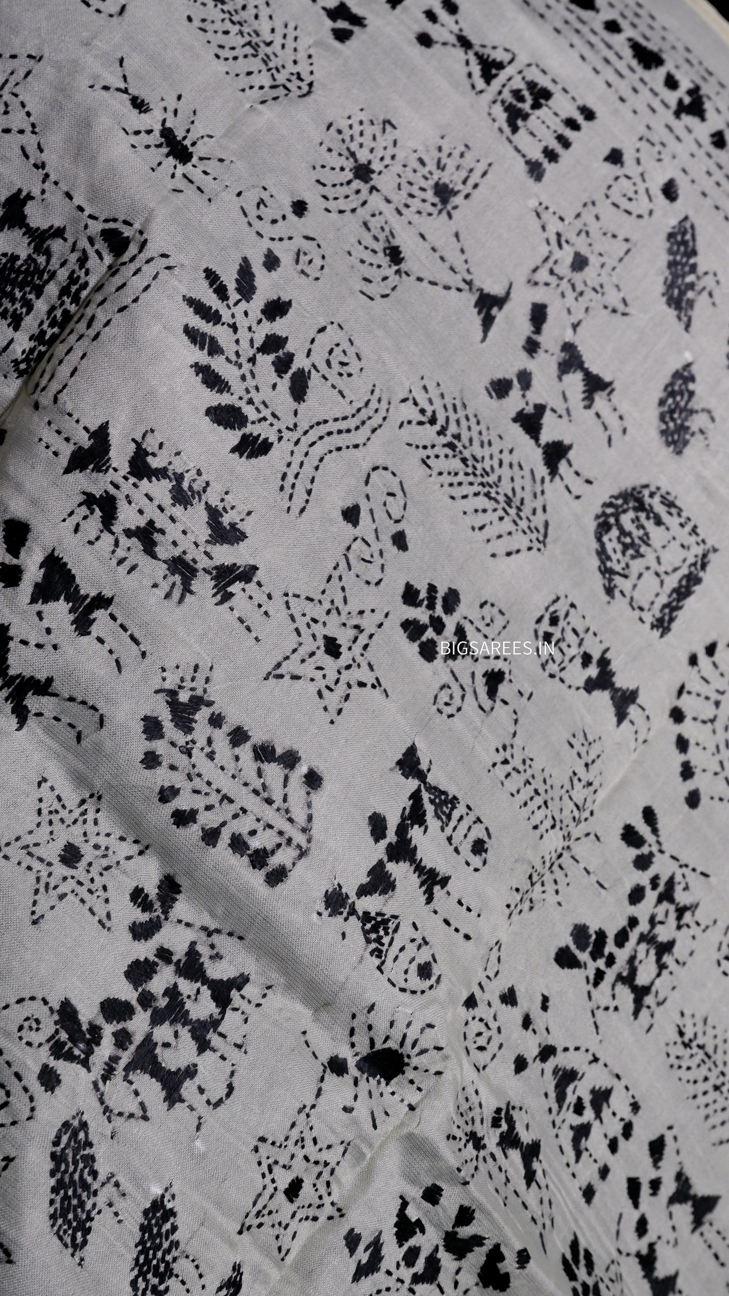 Kantha Semi Tussar Silk Stole | Off-White | 22" |