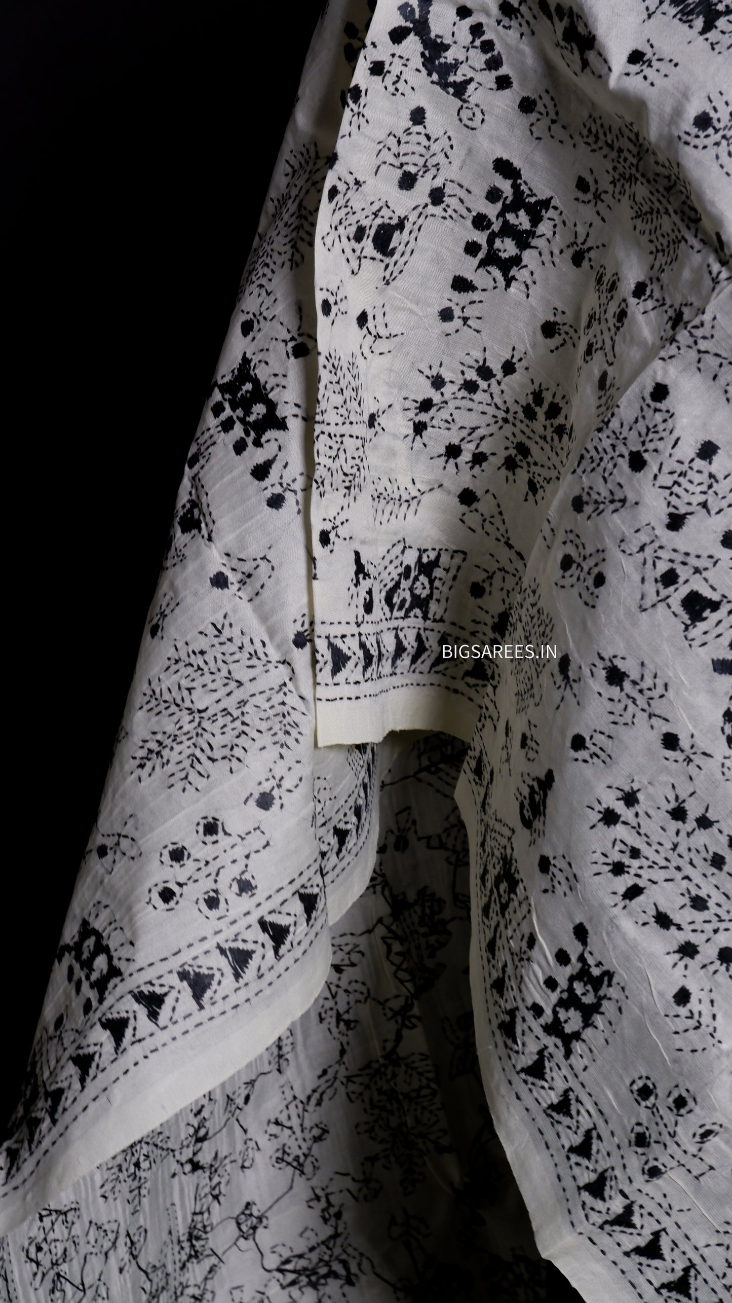 Kantha Semi Tussar Silk Stole | Off-White | 22" |