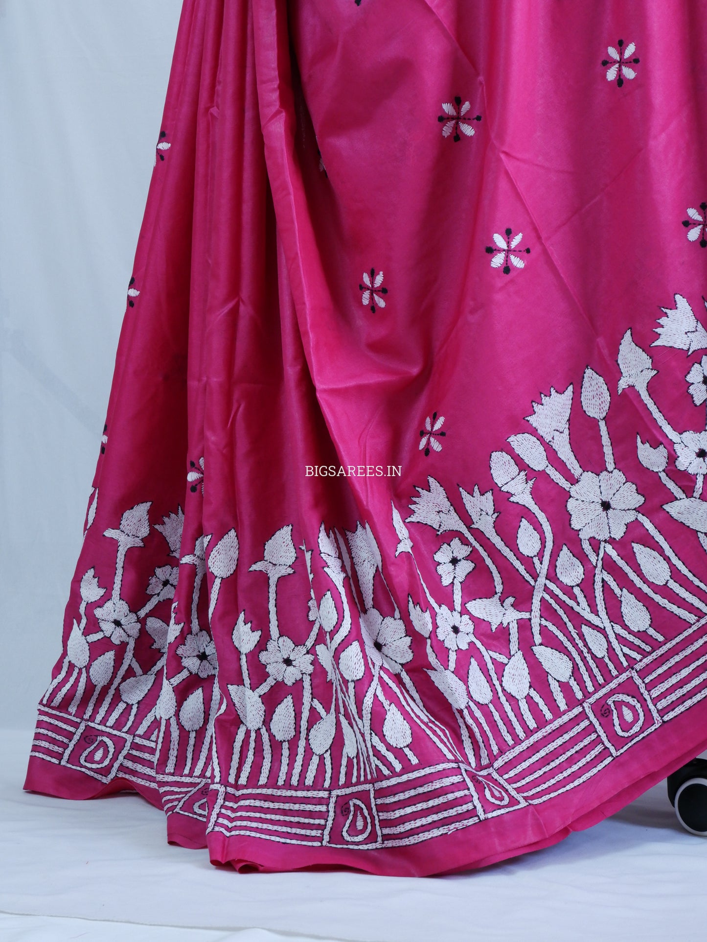 Kantha Stitch Hand Embroidered Saree | Blended Bangalore Silk / Art Silk | Pink