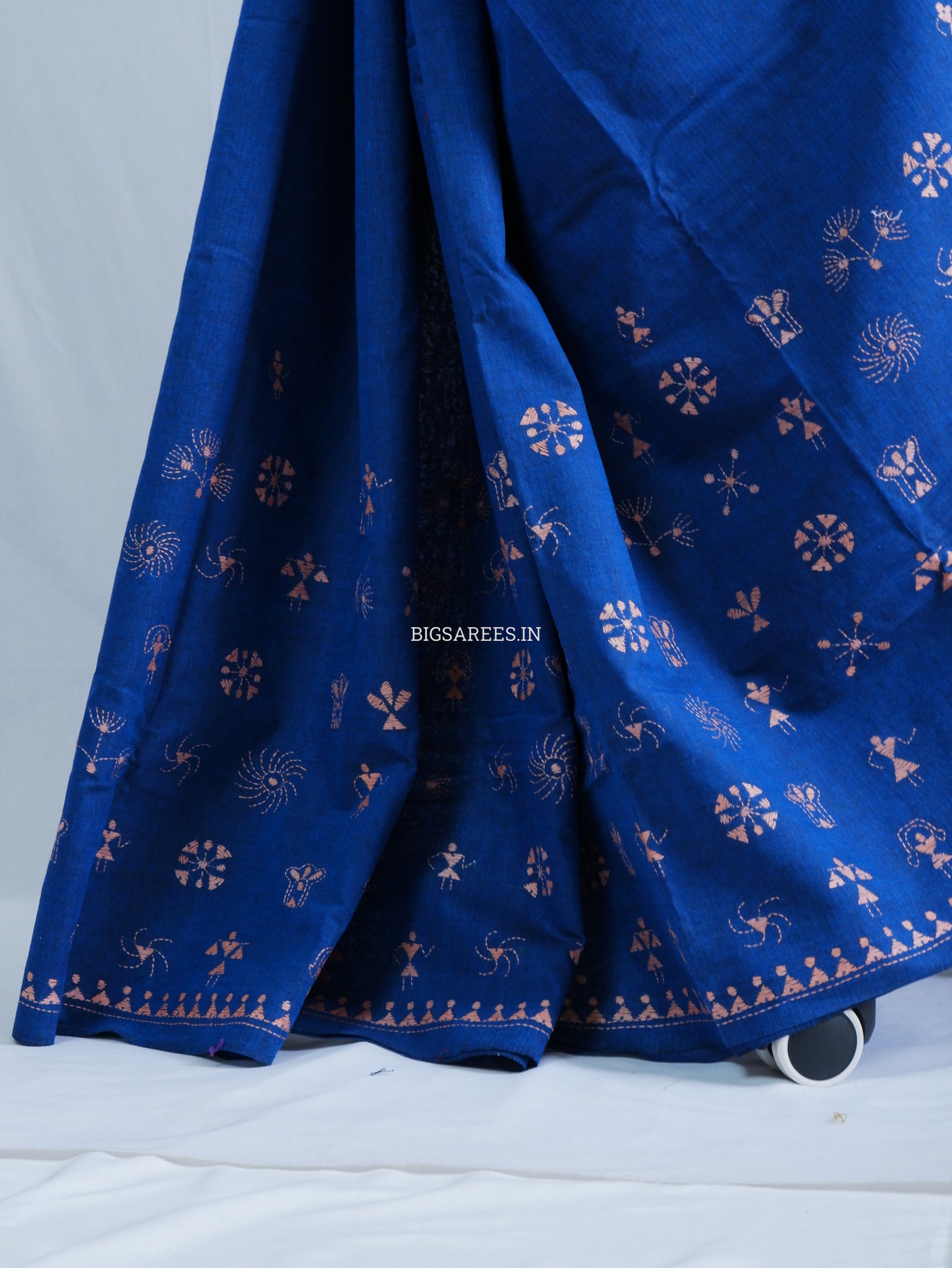 Kantha Stitch Hand-Embroidered Saree | Khadi Cotton | Azure Blue
