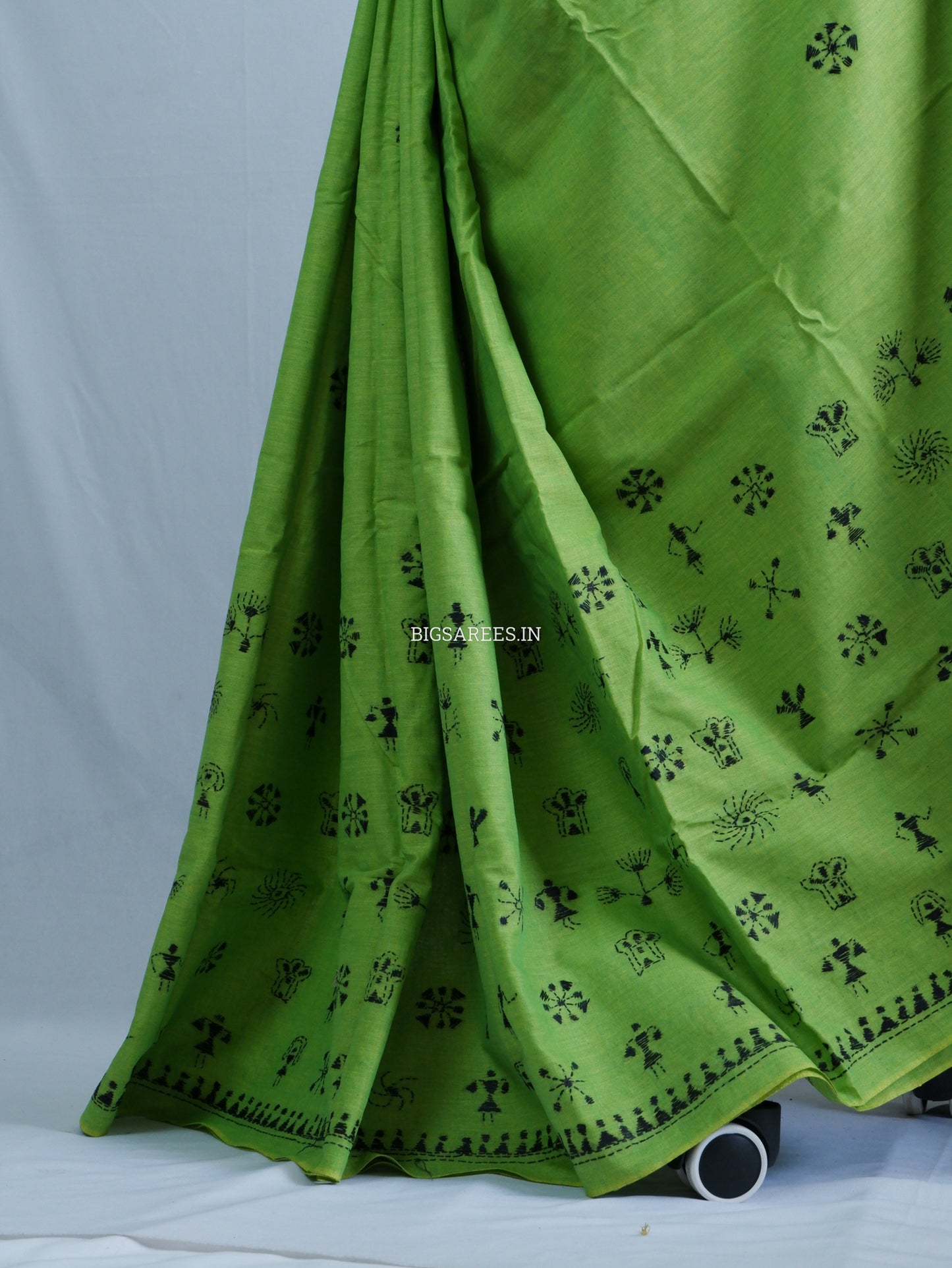 Kantha Stitch Hand-Embroidered Saree | Khadi Cotton | Green