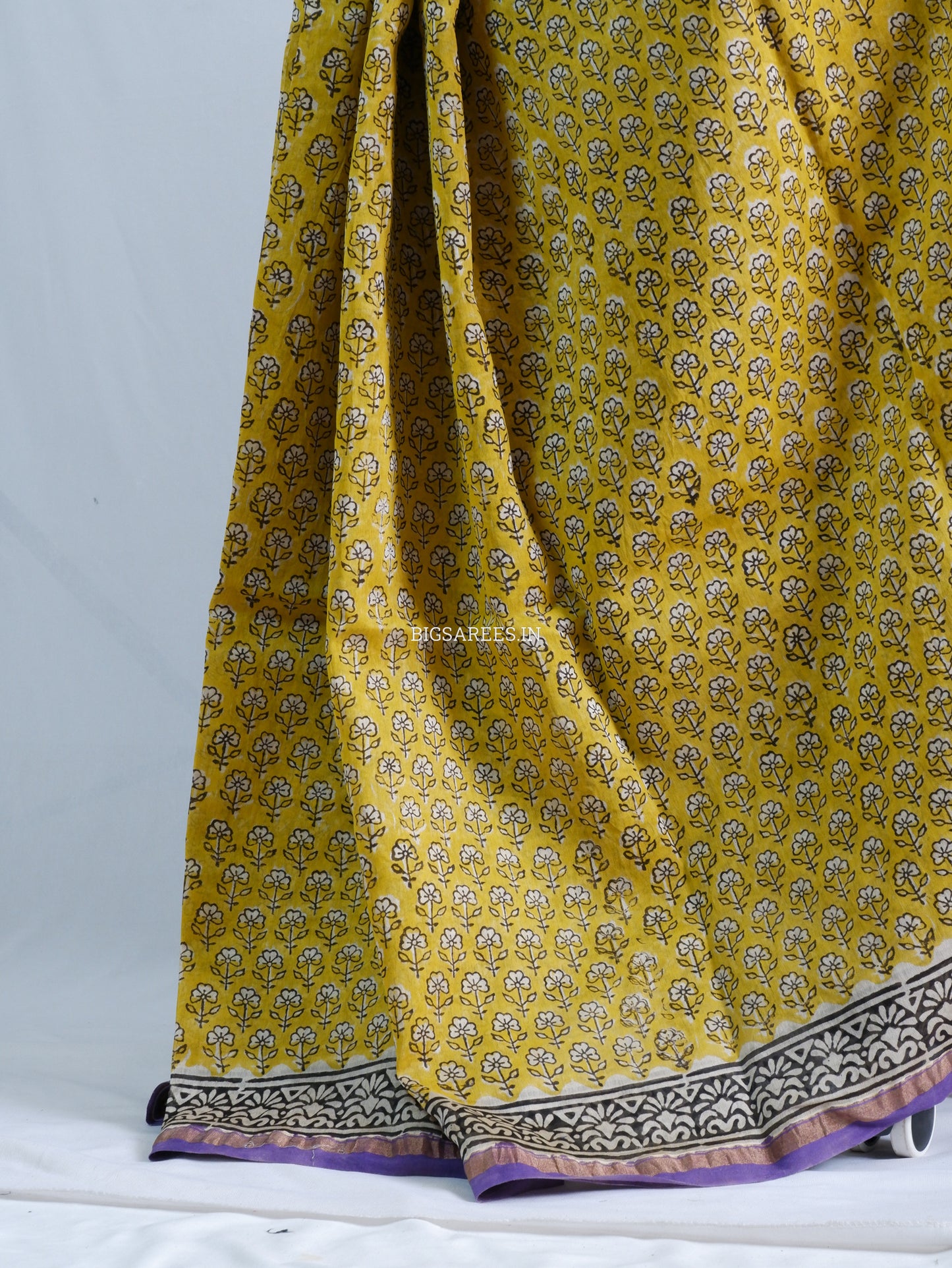 Hand Block Print Saree | Chanderi Silk | Yellow