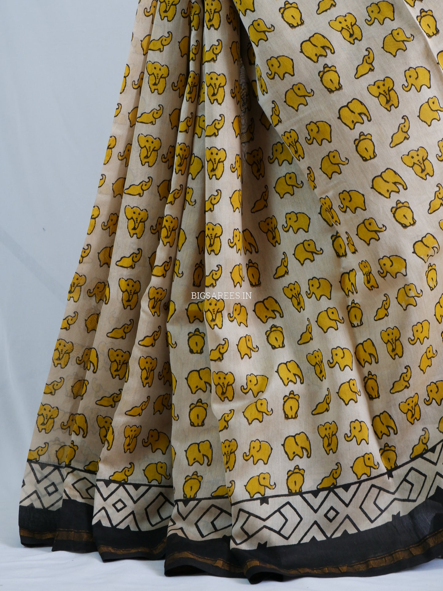 Hand Block Print Saree | Chanderi Silk | Yellow/White