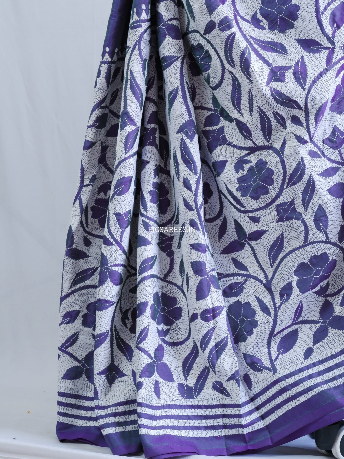 Reverse Kantha - Stitch Hand Embroidered Saree | Art Silk | Dual Tone