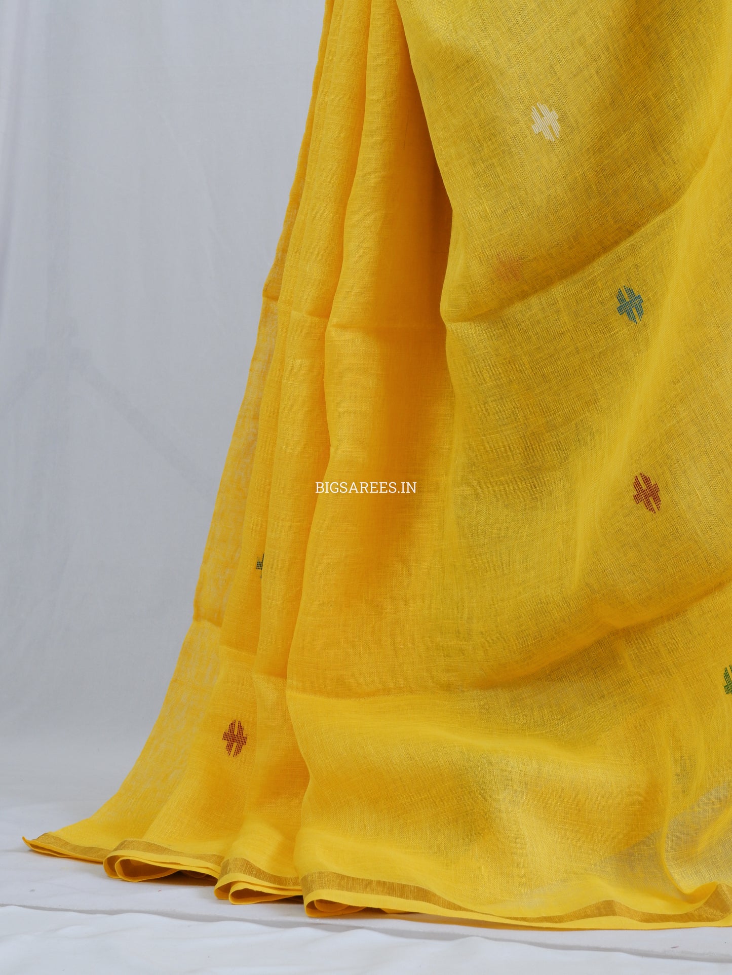 Paithani Style Linen Saree | Jamdani | Yellow