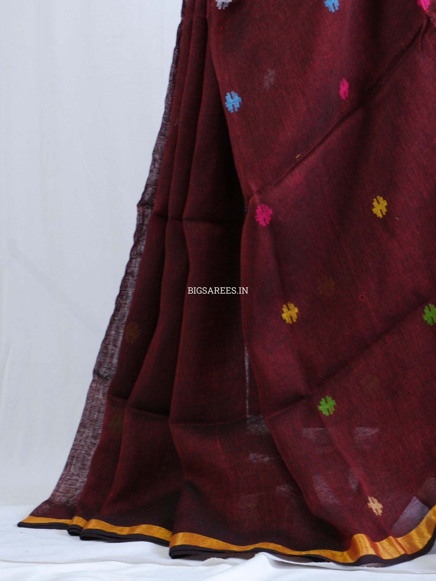 Paithani Style Linen Saree | Jamdani | Maroon