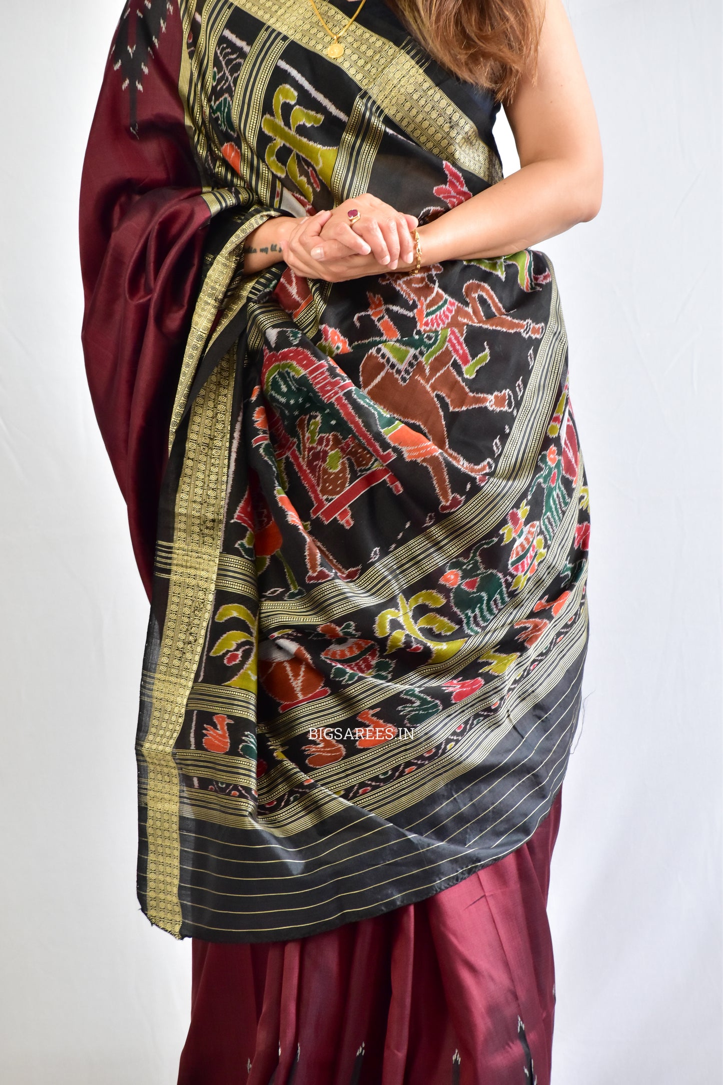 Sambalpuri Ikat Handwoven Saree | Pure Silk | Deep Maroon