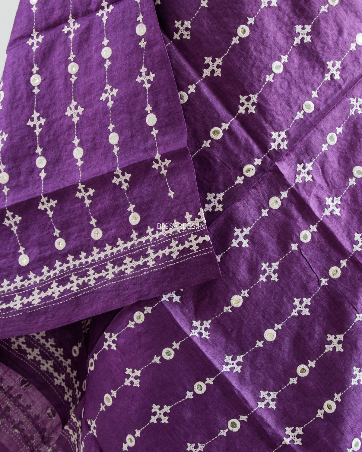 Kutchi Work Dupatta | Tussar Silk | Purple