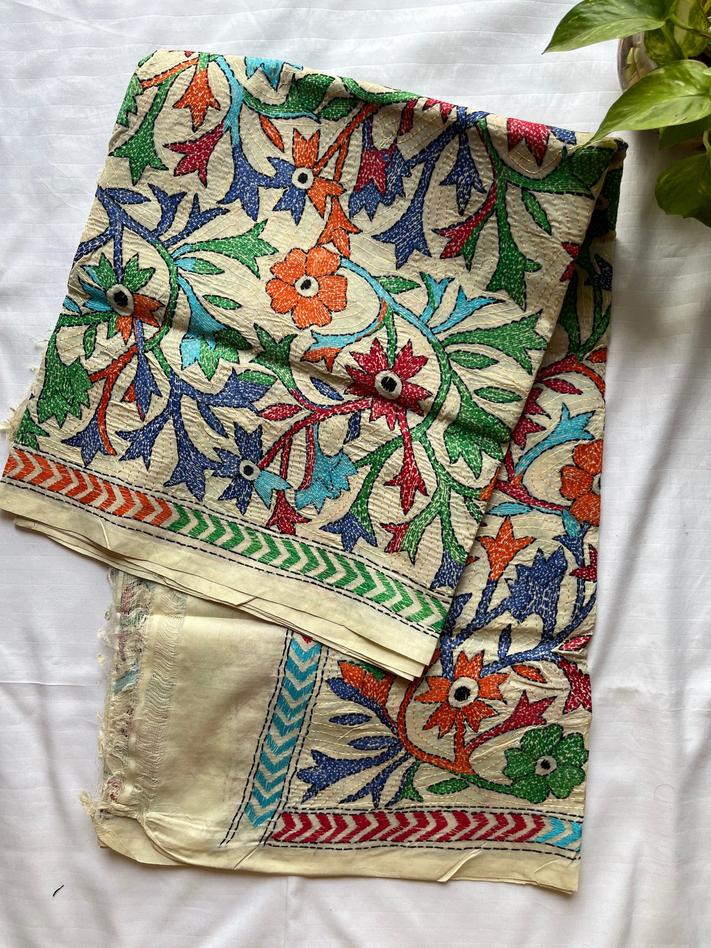 Nakshi Kantha Hand Embroidary Full Work Semi Tusshar Silk Dupatta 36”