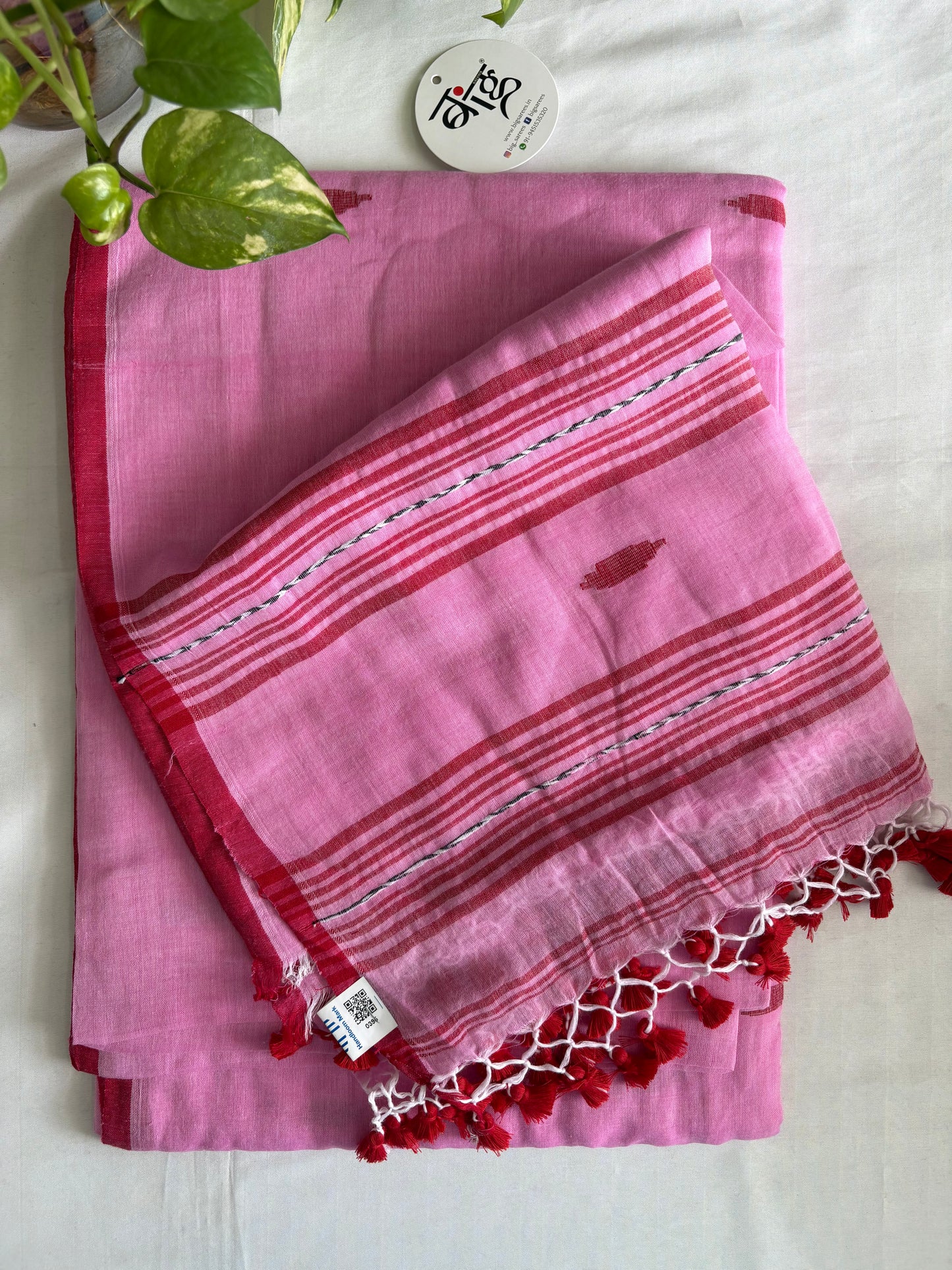 Handloom marked pure Mul Cotton Saree - Pink