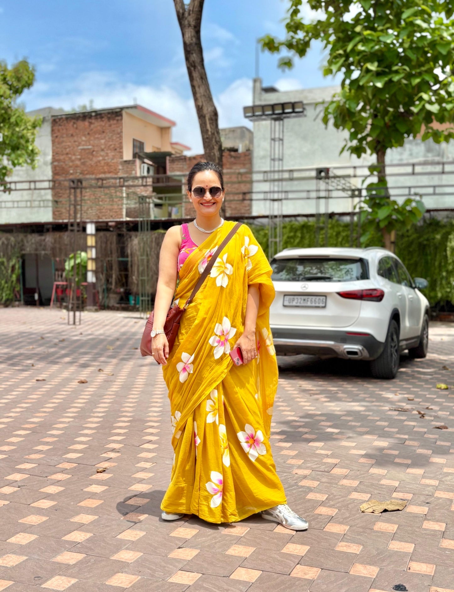 Hand Painted Mul Cotton Saree - Mustard