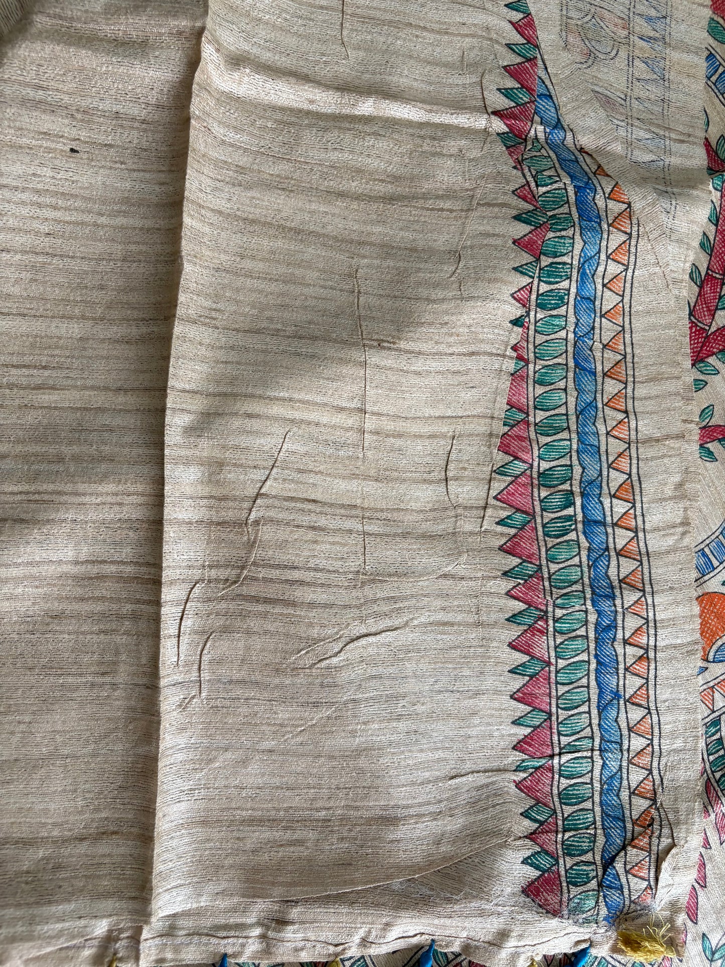 Pure Tussar Ghicha Silk Handcrafted Madhubani Saree (Silk Marked)