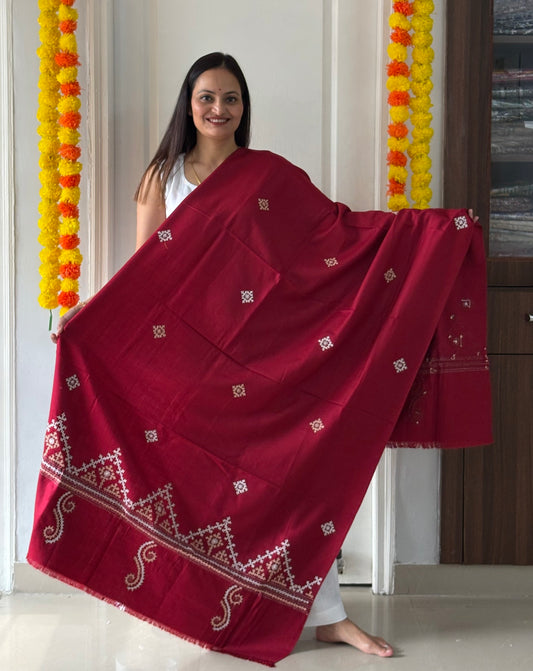 Gujrati Stitch Hand Embroidered Woollen Warm Shawl