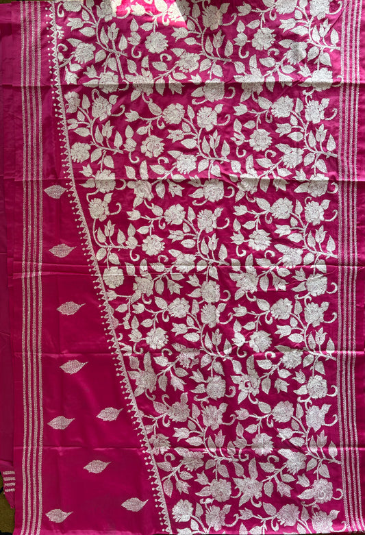 Kantha Hand Embroidered Blended Banglore Silk/Art Silk Saree With Blouse