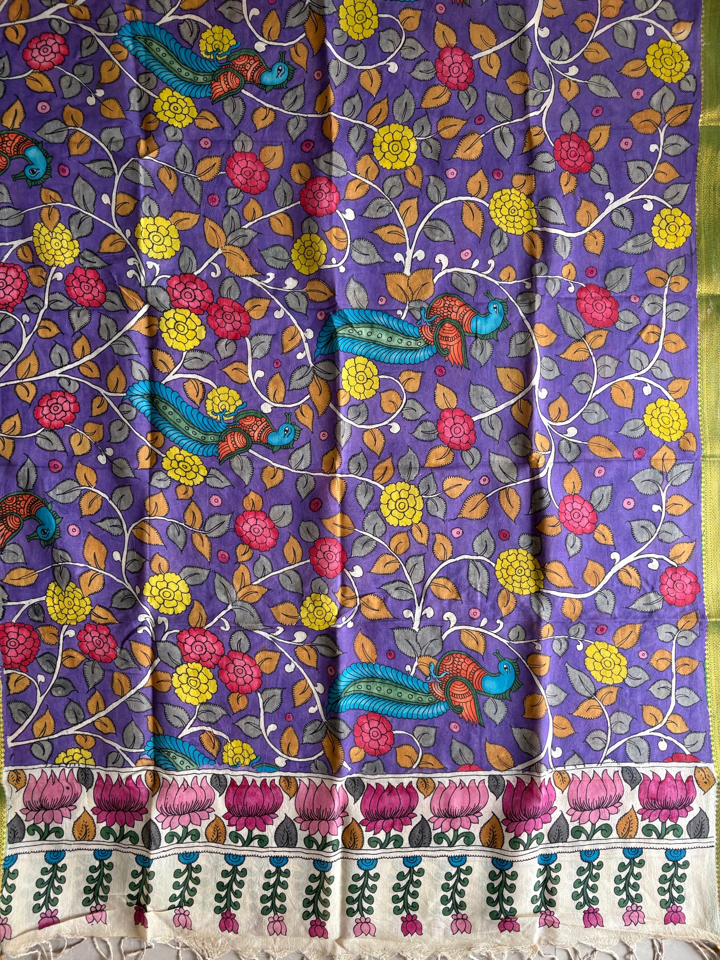 Pen Kalamkari hand painted Banglore Silk Dupatta