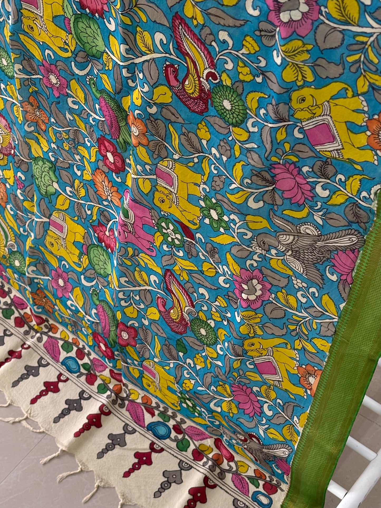 Pen Kalamkari hand painted Banglore Silk Dupatta