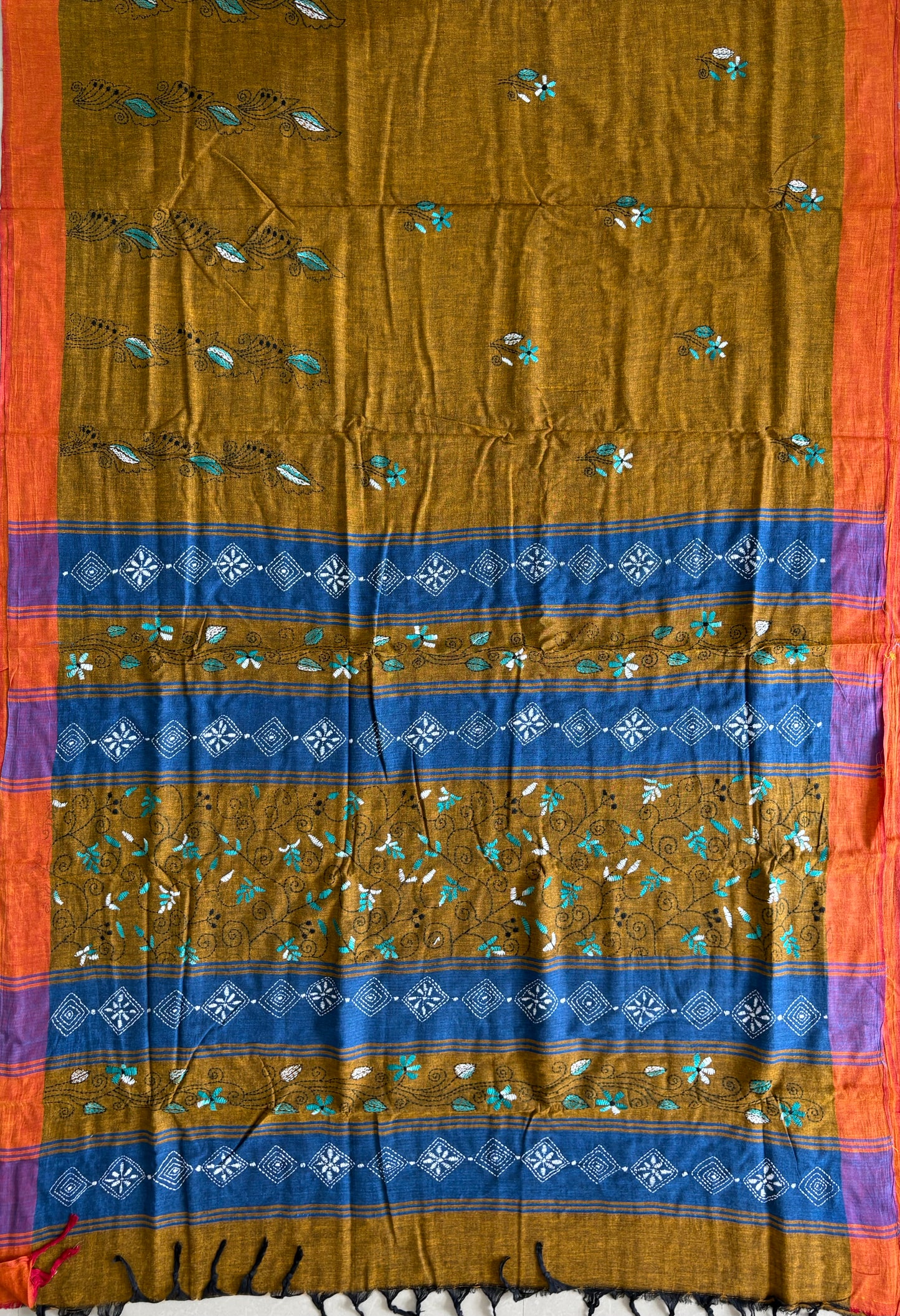 Kantha Hand Embroidered Pure Cotton Saree