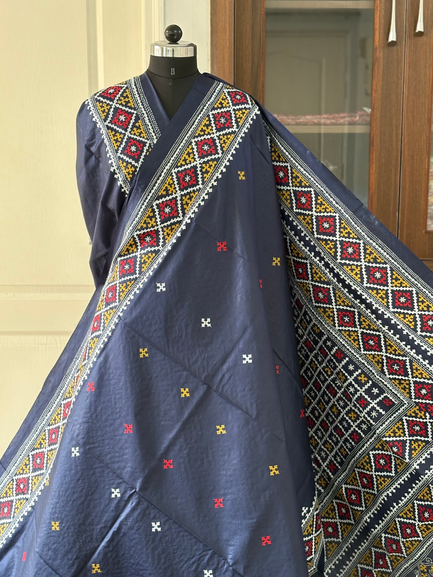 Gujrati/Kutchi Work Hand Embroidered Pure Banglore Silk Saree