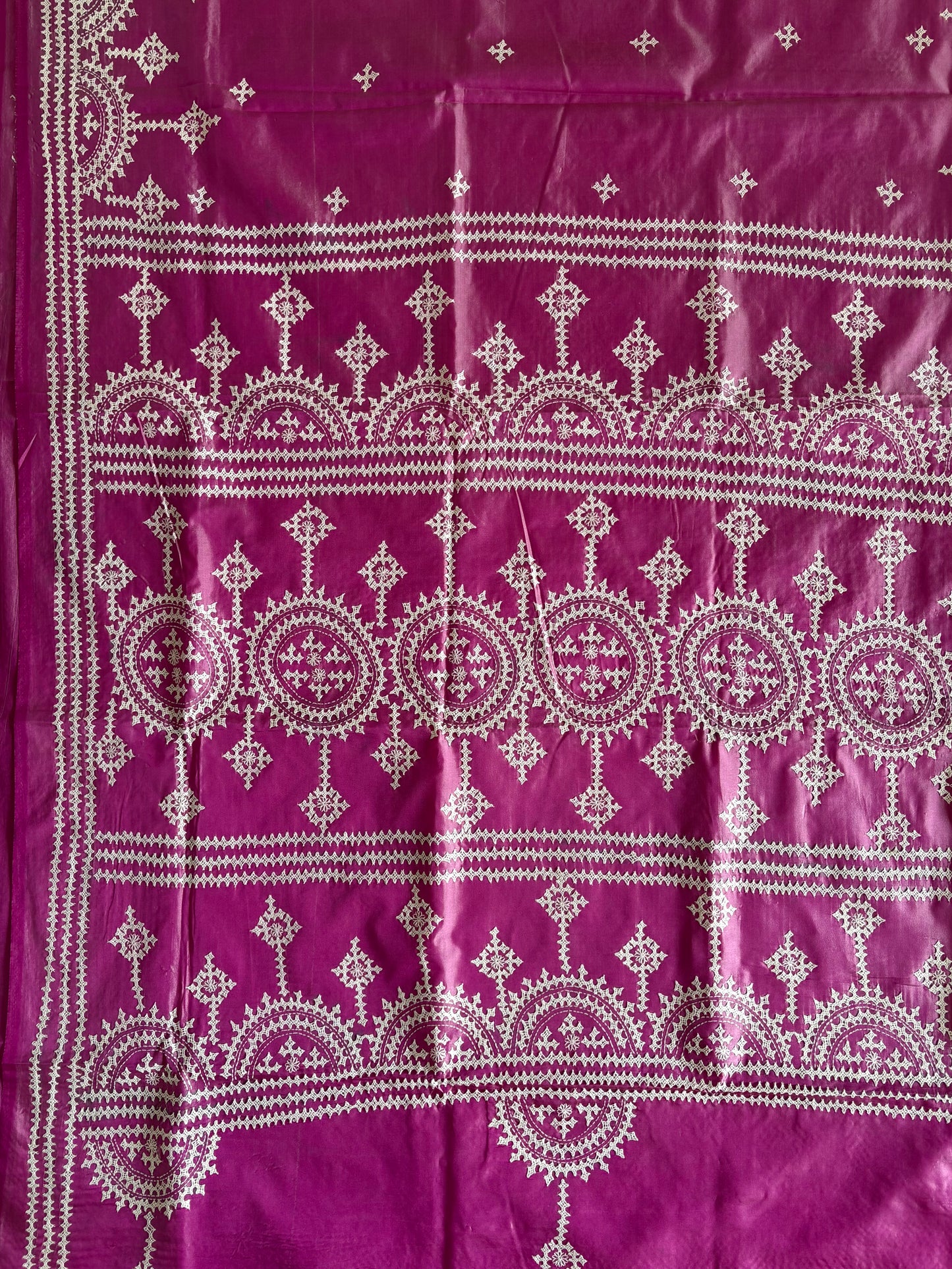 Gujrati Stitch/Kutch Hand Embroidered Art Silk Saree