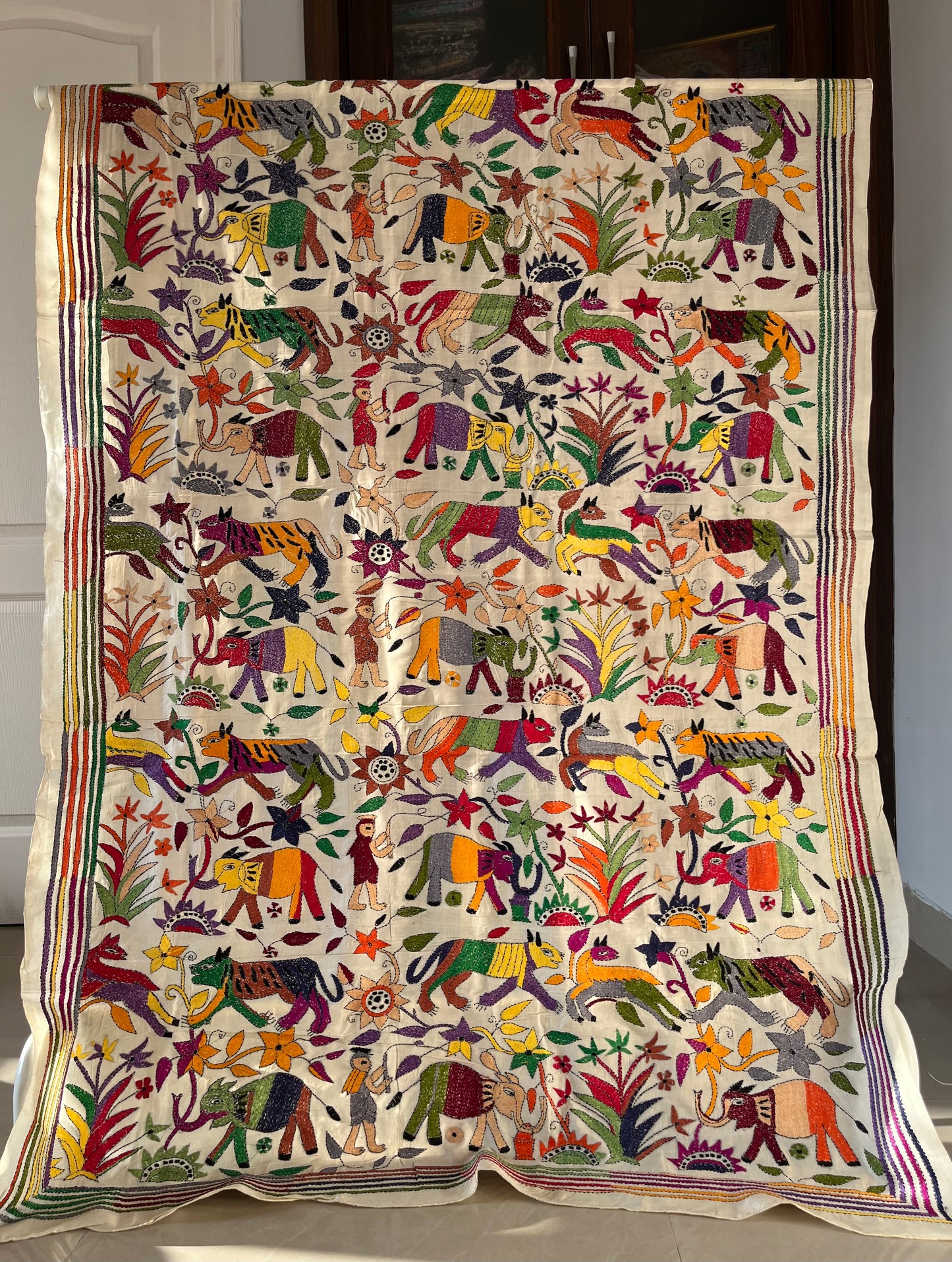 Kantha Hand Embroidary Full Work Tye Dye Semi Tusshar Silk Dupatta