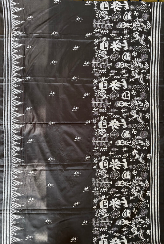 Kantha Hand Embroidered Blended Banglore Silk/Art Silk Saree With Blouse