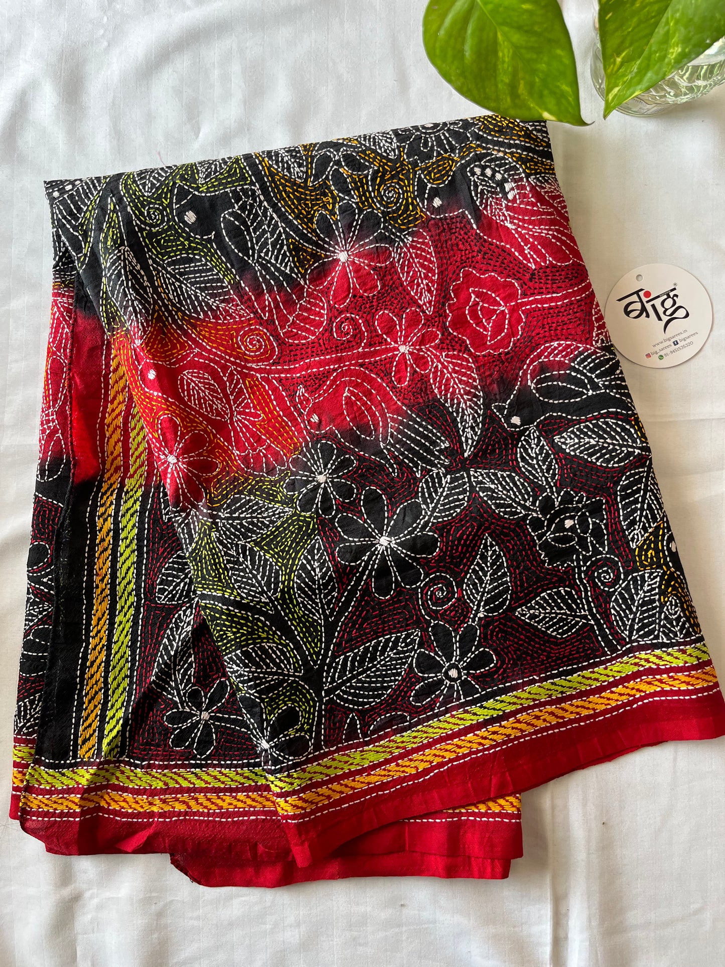Kantha Hand Embroidary Full Work Tye Dye Semi Tusshar Silk Dupatta