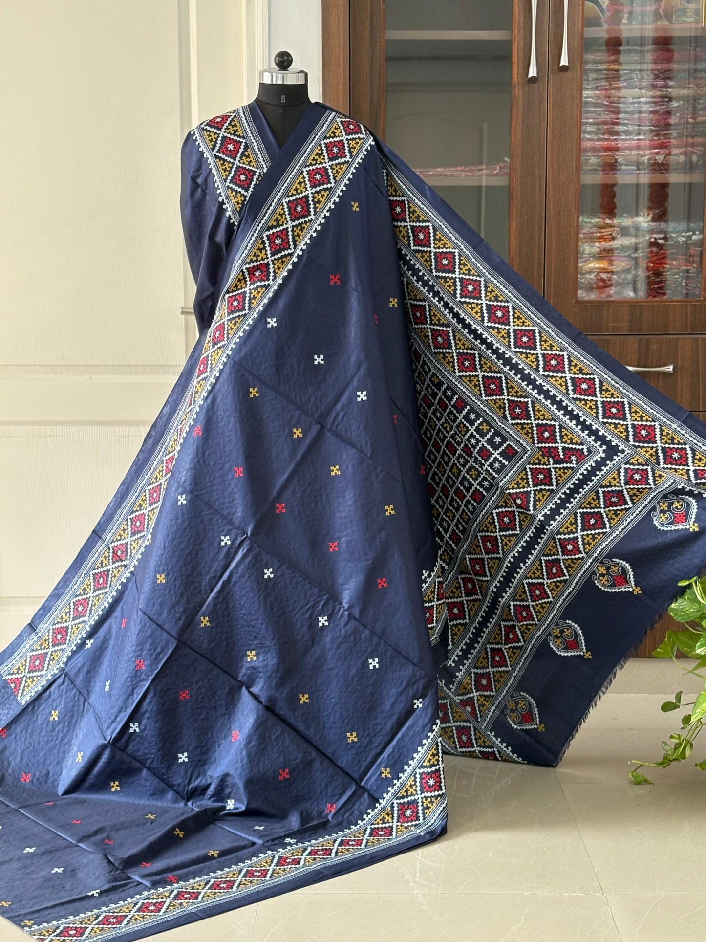 Gujrati/Kutchi Work Hand Embroidered Pure Banglore Silk Saree