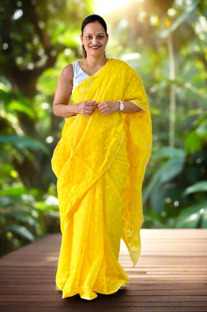 Yellow Soft Dhakai/Jamdani Saree