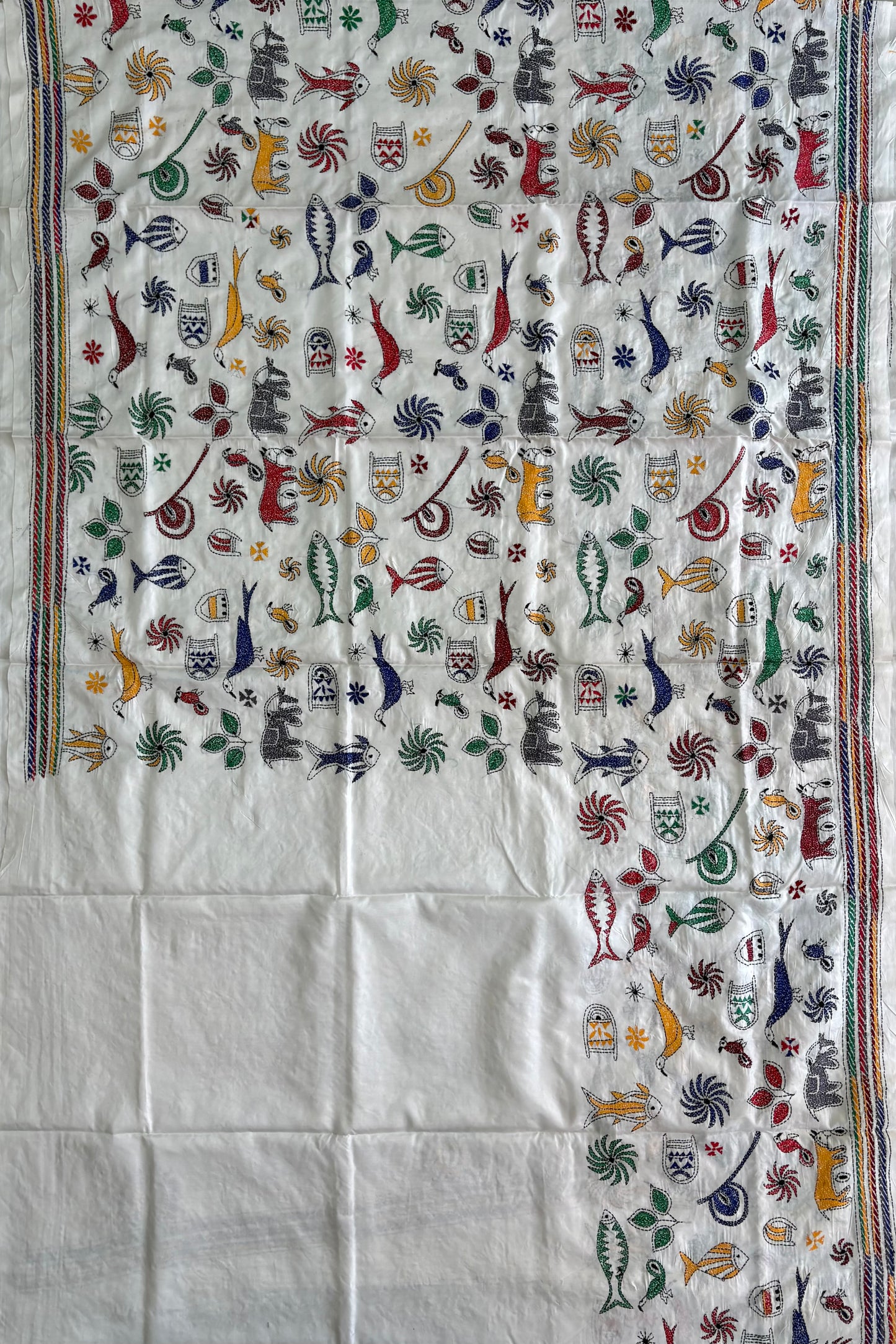 Hand work Kantha stitch Saree in Artificial Silk