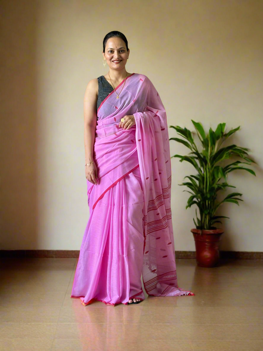 Handloom marked pure Mul Cotton Saree - Pink