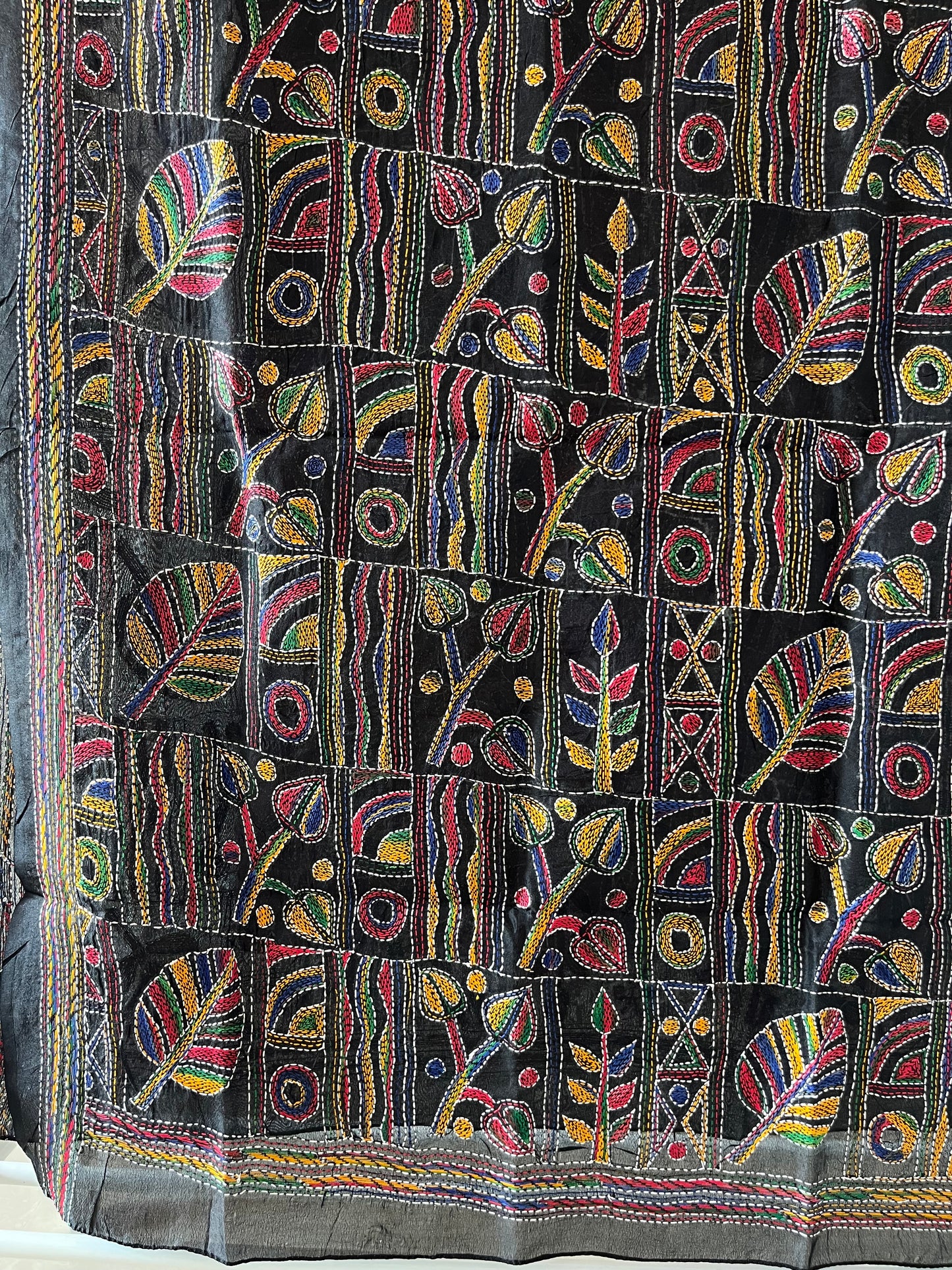 Kantha Hand Embroidary Full Work Tye Dye Semi Tusshar Silk Dupatta