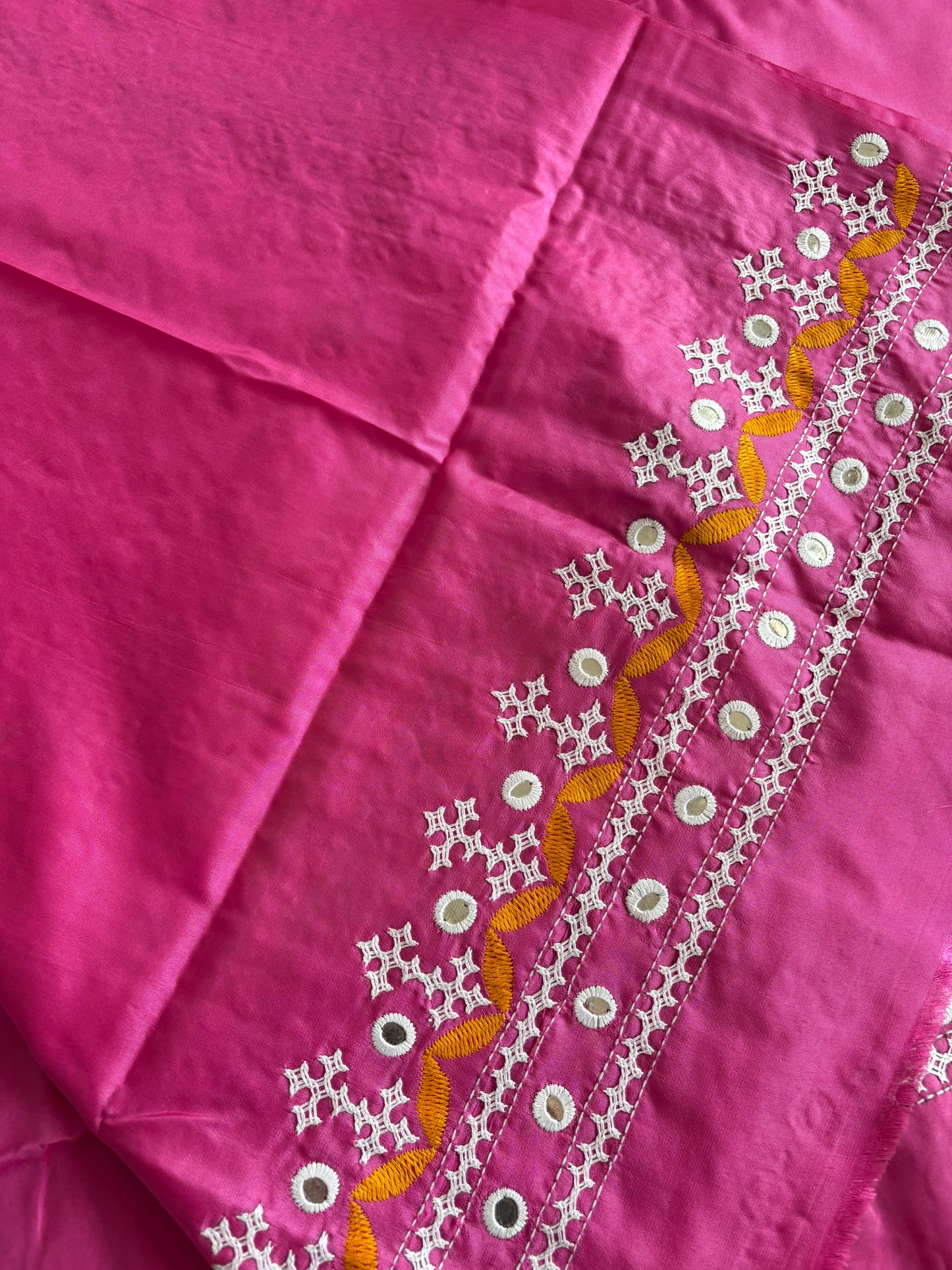 Gujrati Stitch/Kutch Hand Embroidered Art Silk Saree